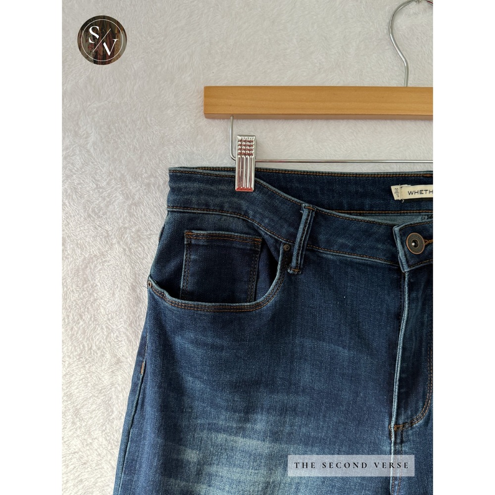 Whetherly Women Wide Leg Crop Jeans Dark Wash Raw Hem Denim Size 32/14 - Picture 5 of 13